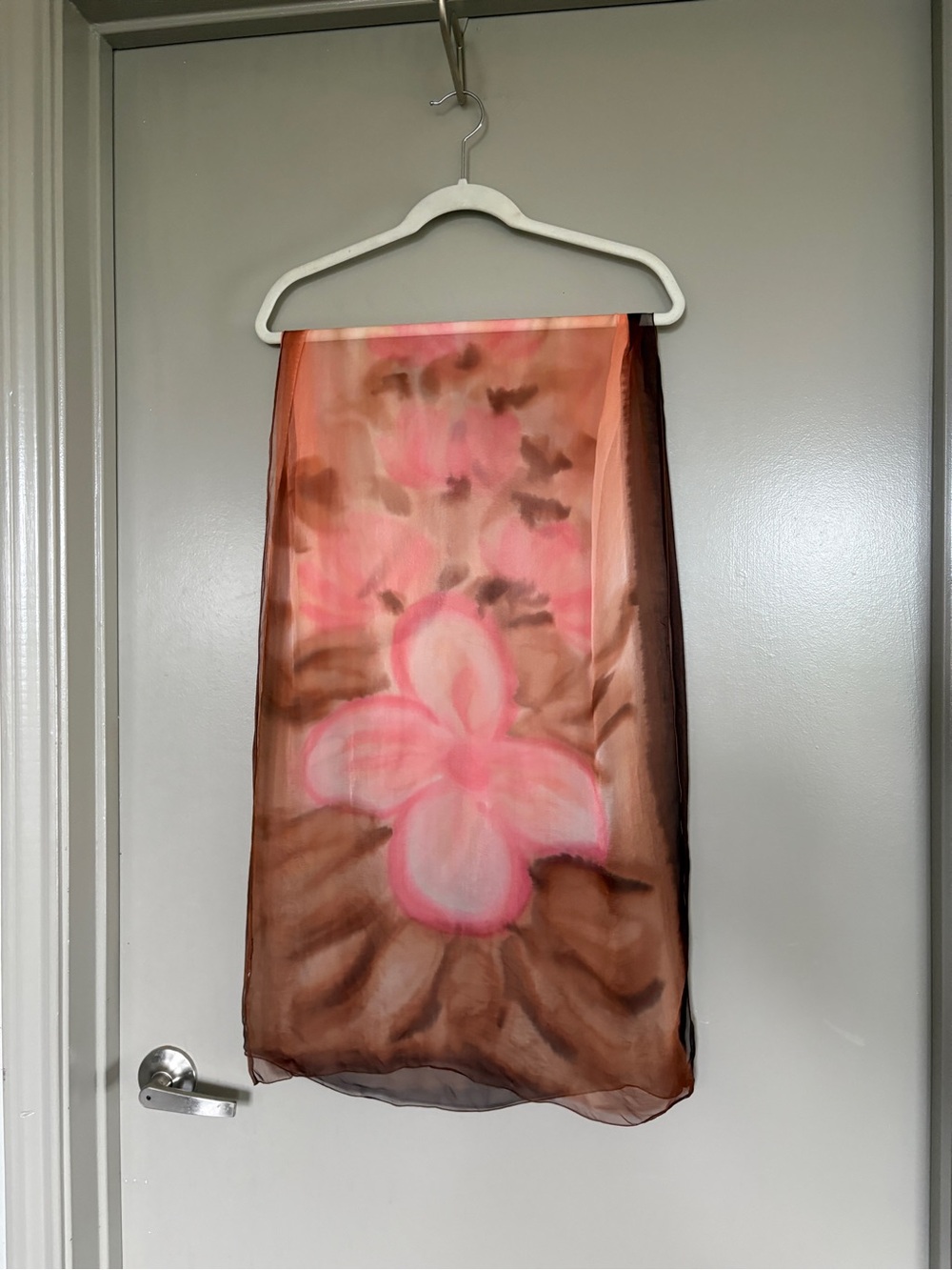Long Floral Scarf in Pink and Brown